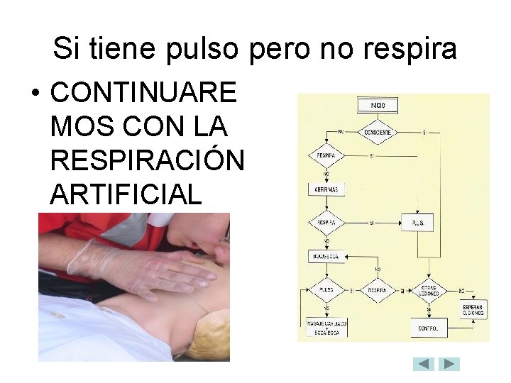 Si tiene pulso pero no respira • CONTINUARE MOS CON LA RESPIRACIÓN ARTIFICIAL 