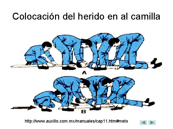 Colocación del herido en al camilla http: //www. auxilio. com. mx/manuales/cap 11. htm#meto 