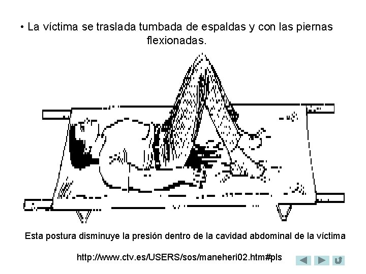  • La víctima se traslada tumbada de espaldas y con las piernas flexionadas.