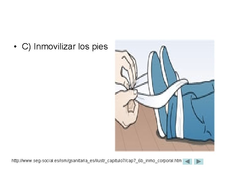  • C) Inmovilizar los pies http: //www. seg-social. es/ism/gsanitaria_es/ilustr_capitulo 7/cap 7_6 b_inmo_corporal. htm