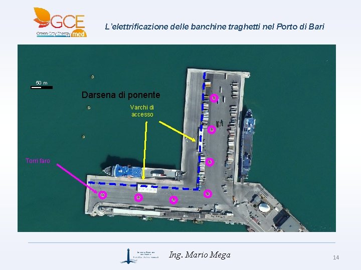 L’elettrificazione delle banchine traghetti nel Porto di Bari 50 m Darsena di ponente Varchi