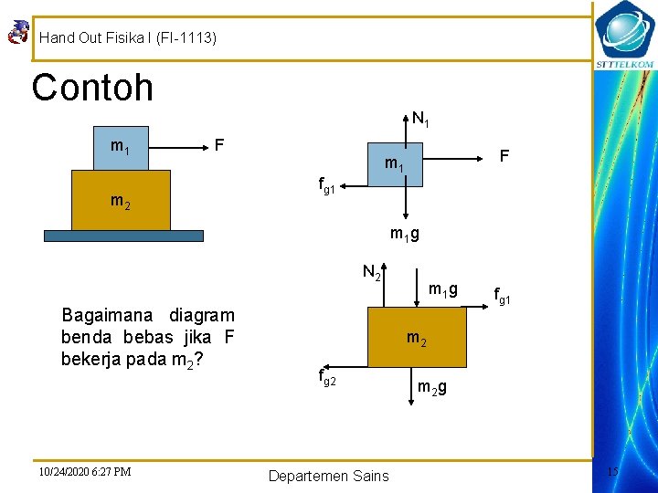 Hand Out Fisika I (FI-1113) Contoh m 1 N 1 F m 2 F