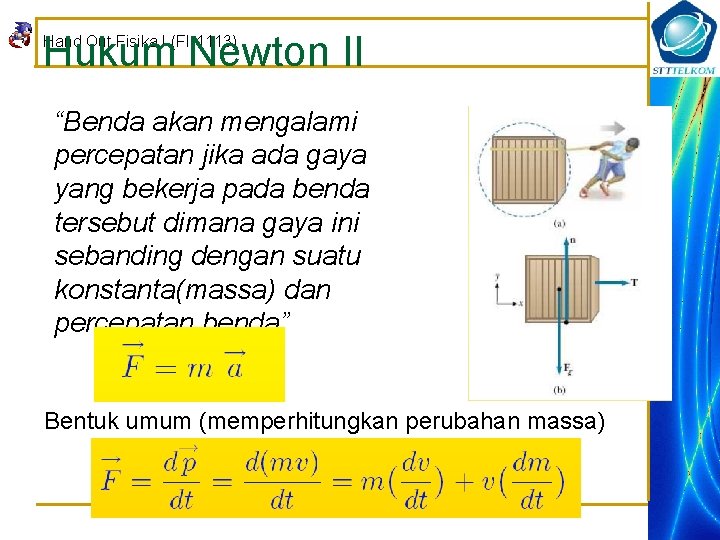 Hukum Newton II Hand Out Fisika I (FI-1113) “Benda akan mengalami percepatan jika ada