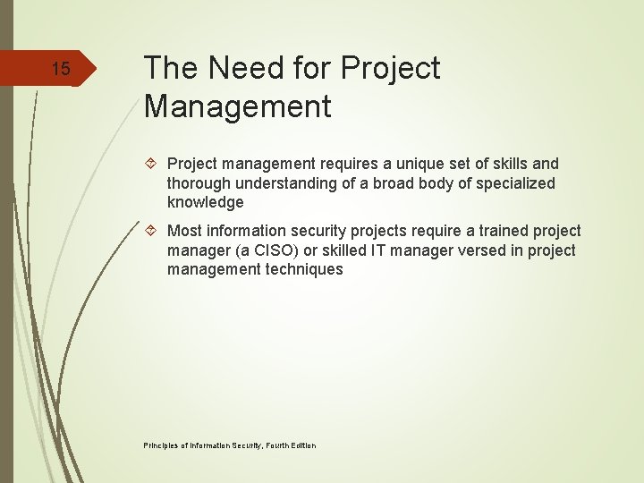 15 The Need for Project Management Project management requires a unique set of skills