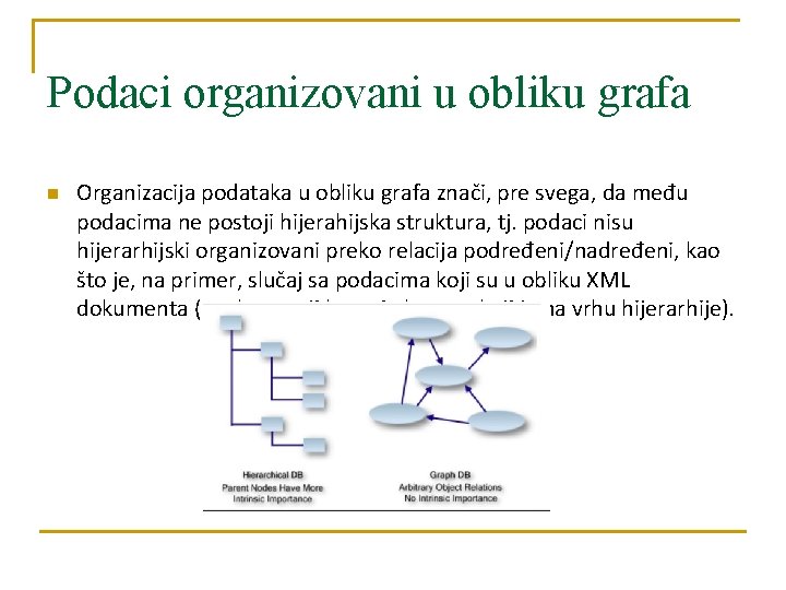 Podaci organizovani u obliku grafa n Organizacija podataka u obliku grafa znači, pre svega,