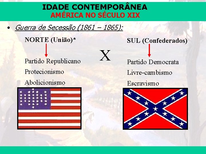 IDADE CONTEMPOR NEA AMÉRICA NO SÉCULO XIX • Guerra de Secessão (1861 – 1865):