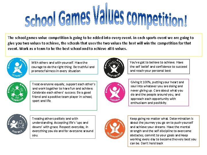 The school games value competition is going to be added into every event. In