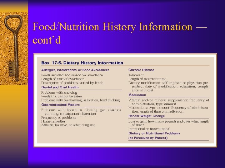 Food/Nutrition History Information — cont’d 