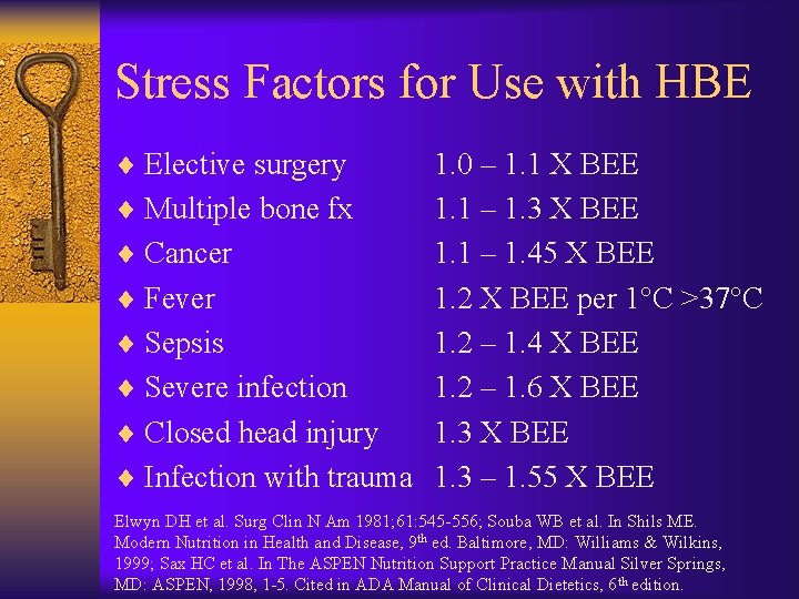 Stress Factors for Use with HBE ¨ Elective surgery 1. 0 – 1. 1