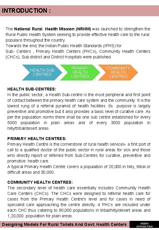 INTRODUCTION : The National Rural Health Mission (NRHM) was launched to strengthen the Rural INTRODUCTION : The National Rural Health Mission (NRHM) was launched to strengthen the Rural