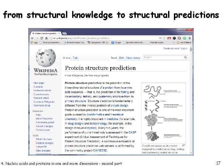 from structural knowledge to structural predictions 4. Nucleic acids and proteins in one and