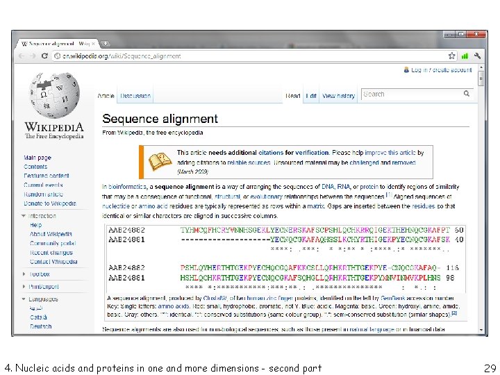 4. Nucleic acids and proteins in one and more dimensions - second part 29