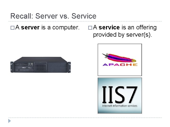 Recall: Server vs. Service �A server is a computer. �A service is an offering