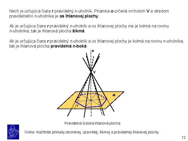 Nech je určujúca čiara r pravidelný n-uholník. Priamka o určená vrcholom V a stredom