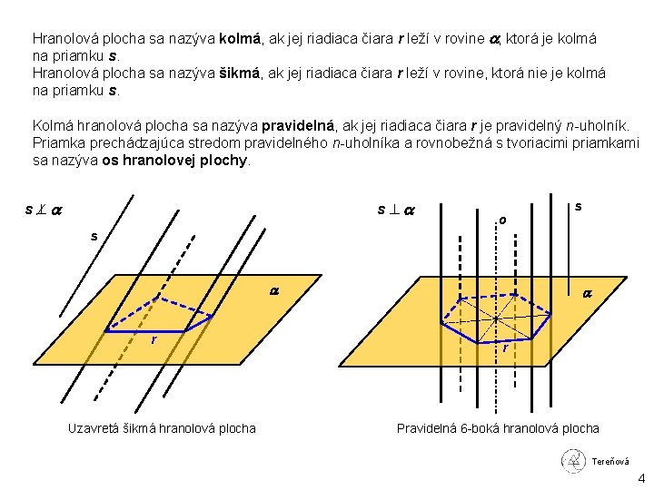 Hranolová plocha sa nazýva kolmá, ak jej riadiaca čiara r leží v rovine ,