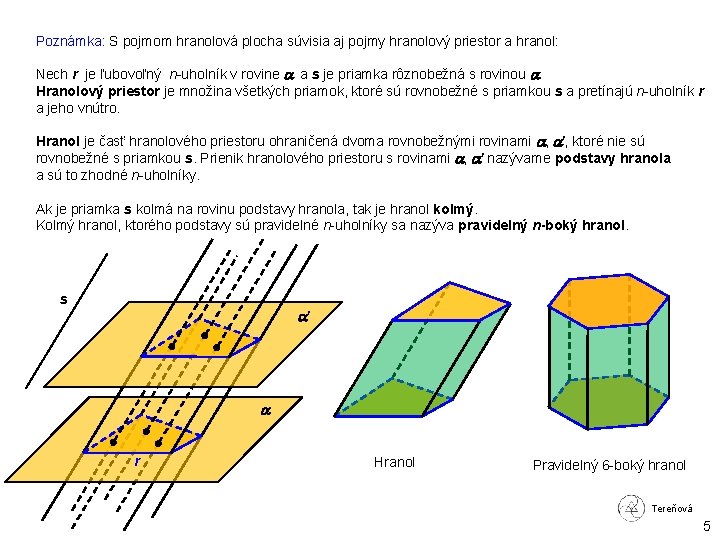 Poznámka: S pojmom hranolová plocha súvisia aj pojmy hranolový priestor a hranol: Nech r