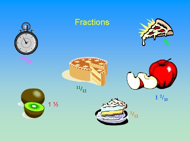 Fractions 1/ 55/ 8 60 11/ 12 1 2/10 1½ 1/ 12 