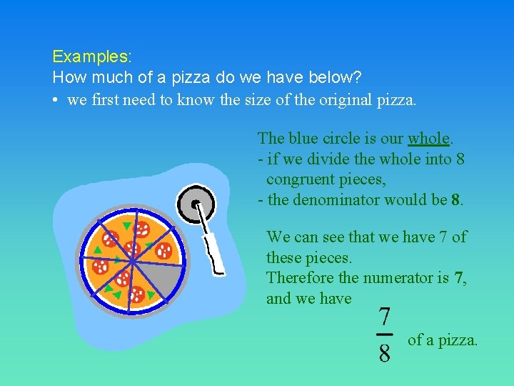 Examples: How much of a pizza do we have below? • we first need