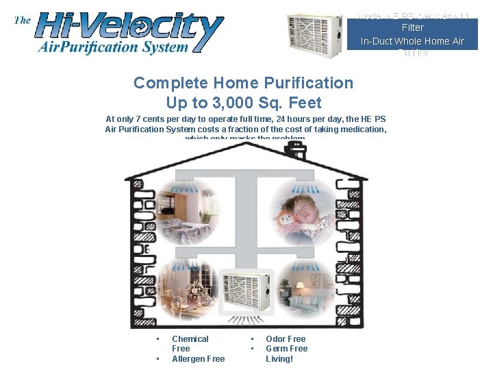 Model HE PS c/w Merv-11 Filter In-Duct Whole Home Air Purifier Complete Home Purification