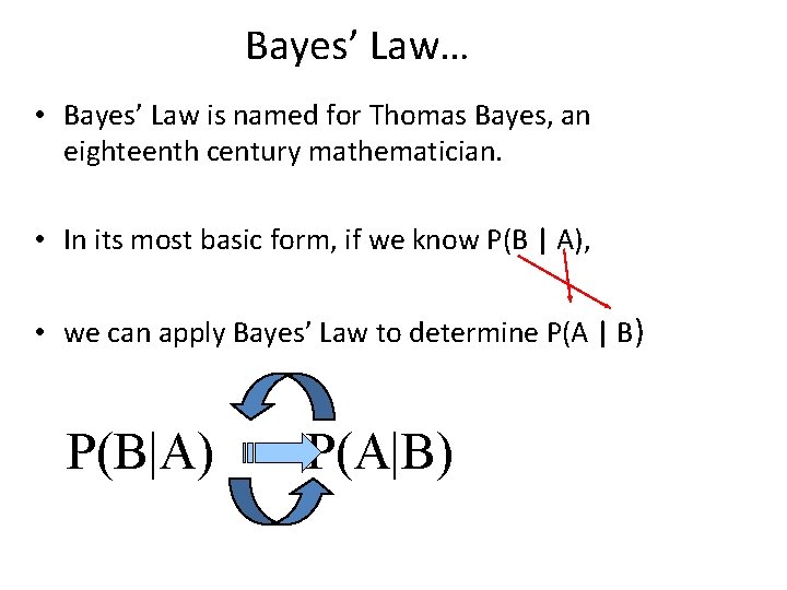 Bayes’ Law… • Bayes’ Law is named for Thomas Bayes, an eighteenth century mathematician.