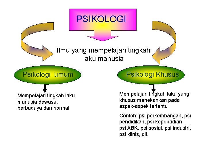 PSIKOLOGI Ilmu yang mempelajari tingkah laku manusia Psikologi umum Mempelajari tingkah laku manusia dewasa,