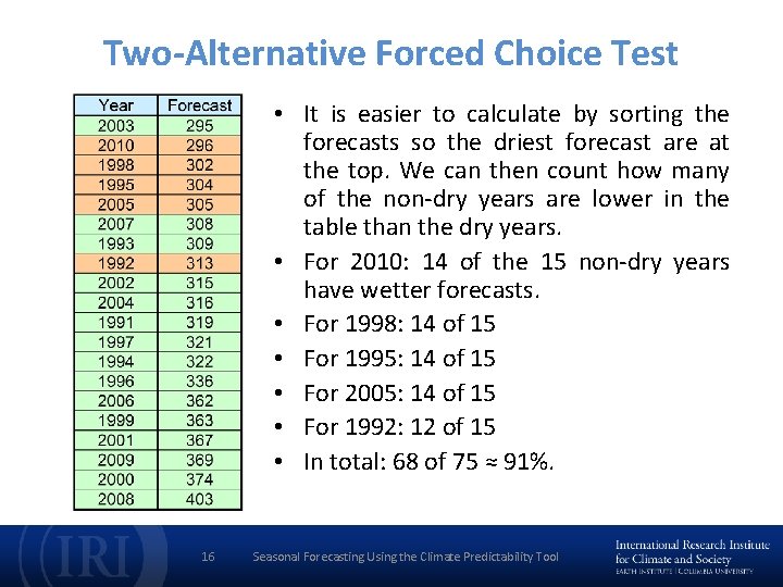 Two-Alternative Forced Choice Test • It is easier to calculate by sorting the forecasts