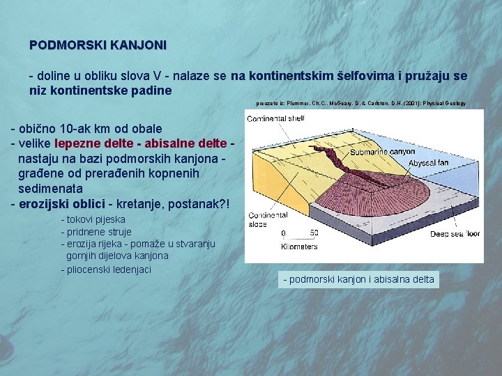 PODMORSKI KANJONI - doline u obliku slova V - nalaze se na kontinentskim šelfovima