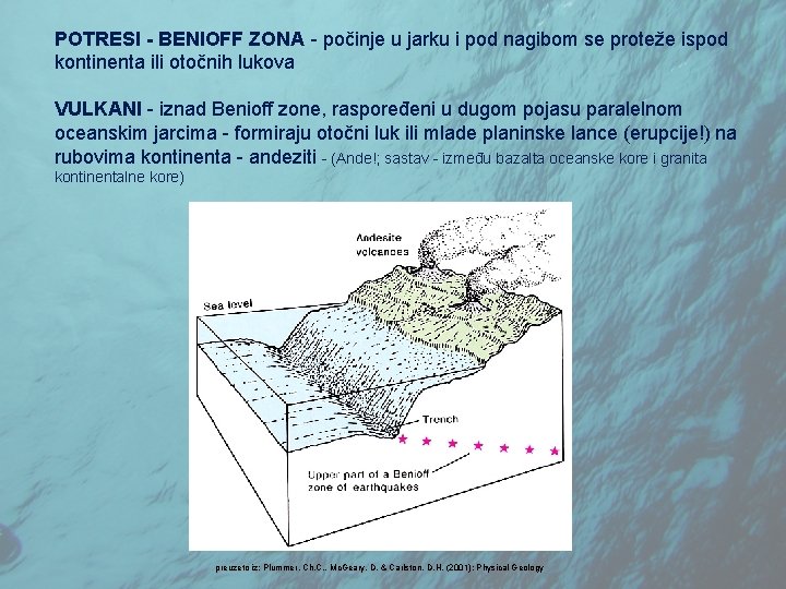 POTRESI - BENIOFF ZONA - počinje u jarku i pod nagibom se proteže ispod