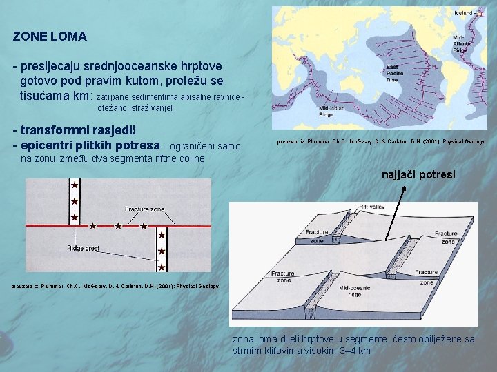ZONE LOMA - presijecaju srednjooceanske hrptove gotovo pod pravim kutom, protežu se tisućama km;