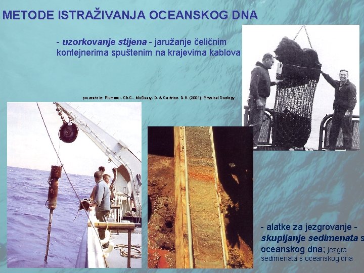 METODE ISTRAŽIVANJA OCEANSKOG DNA - uzorkovanje stijena - jaružanje čeličnim kontejnerima spuštenim na krajevima