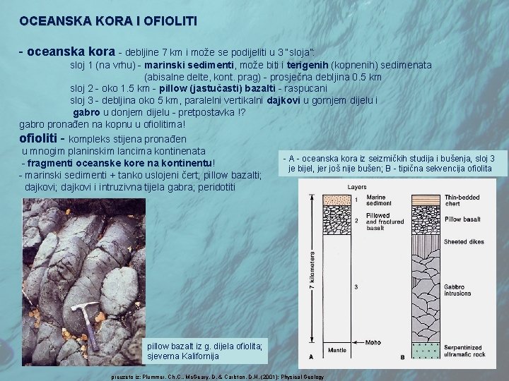 OCEANSKA KORA I OFIOLITI - oceanska kora - debljine 7 km i može se