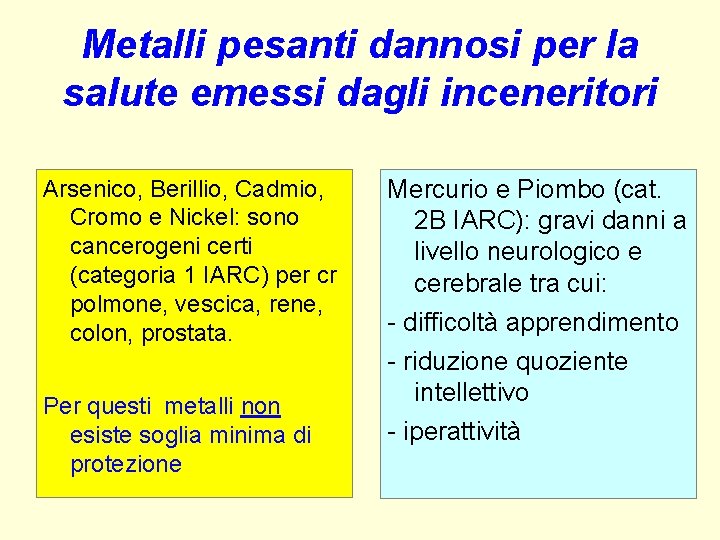 Metalli pesanti dannosi per la salute emessi dagli inceneritori Arsenico, Berillio, Cadmio, Cromo e Metalli pesanti dannosi per la salute emessi dagli inceneritori Arsenico, Berillio, Cadmio, Cromo e