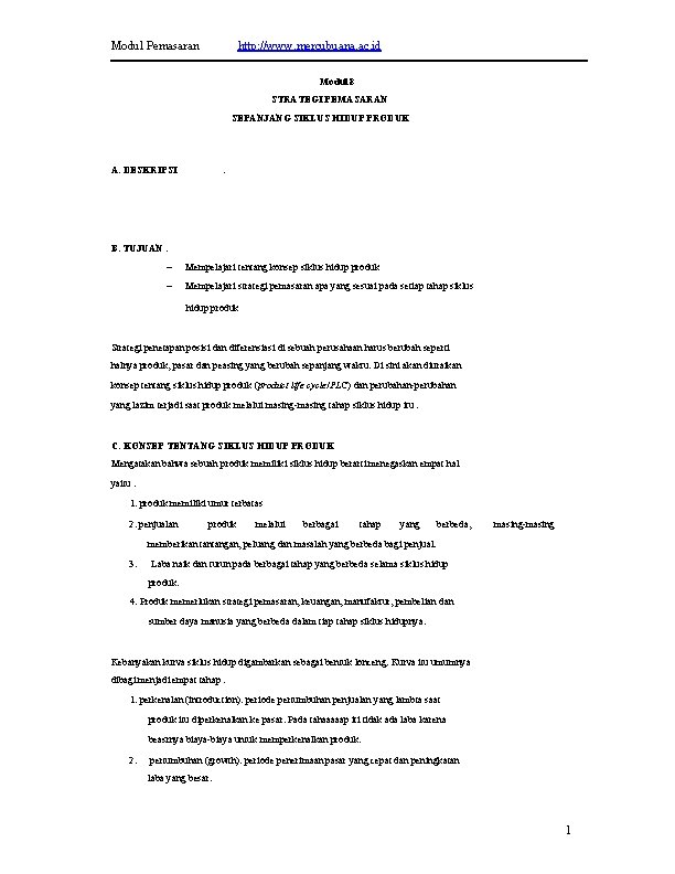 http: //www. mercubuana. ac. id Modul Pemasaran Modul 8 STRATEGI PEMASARAN SEPANJANG SIKLUS HIDUP