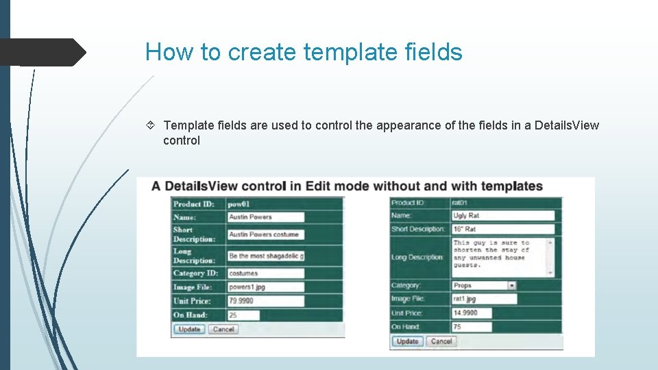 How to create template fields Template fields are used to control the appearance of