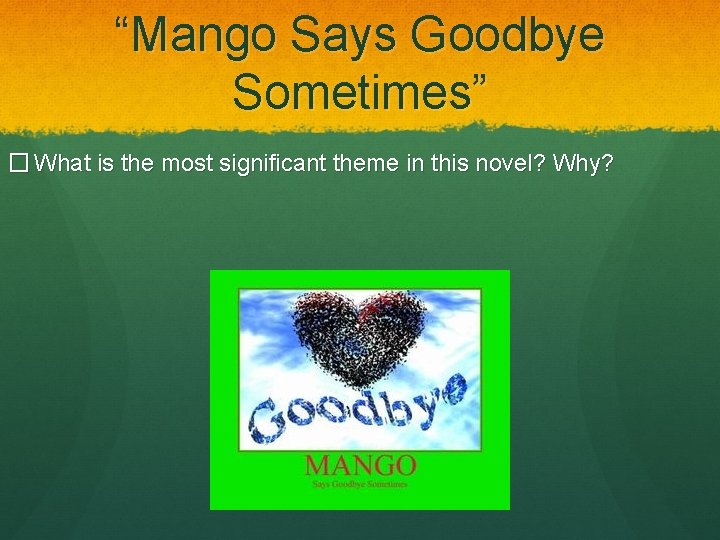 “Mango Says Goodbye Sometimes” � What is the most significant theme in this novel?