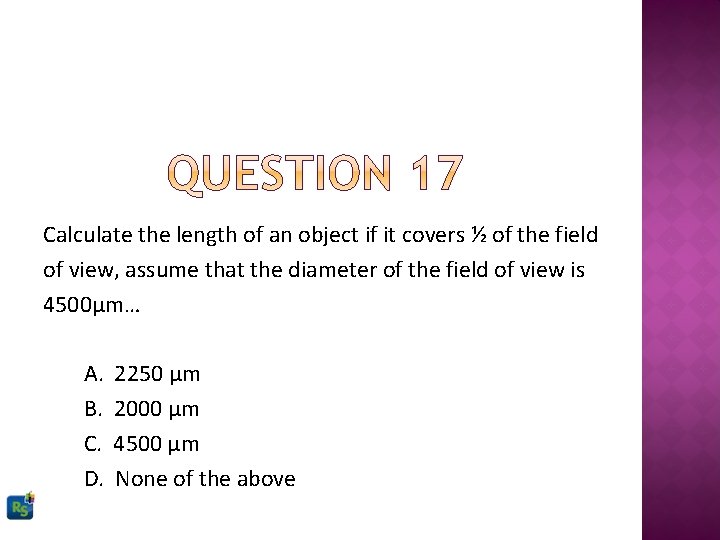 Calculate the length of an object if it covers ½ of the field of