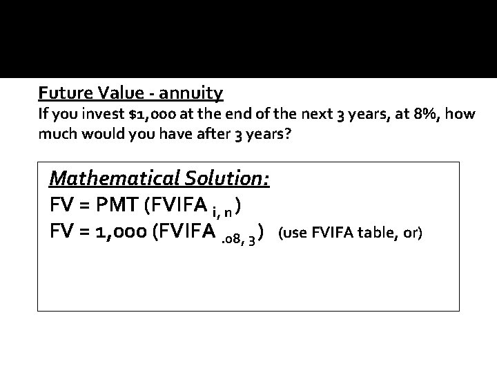 Future Value - annuity If you invest $1, 000 at the end of the