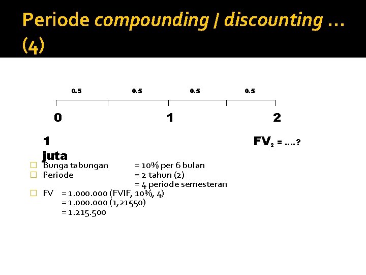 Periode compounding / discounting … (4) 0. 5 0 1 juta 0. 5 1