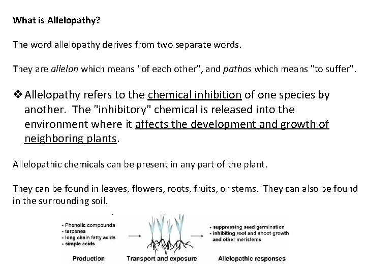 What is Allelopathy? The word allelopathy derives from two separate words. They are allelon