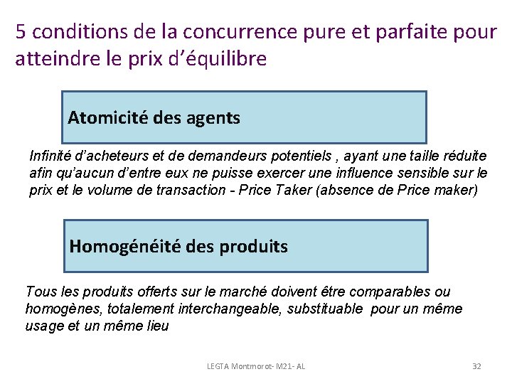 5 conditions de la concurrence pure et parfaite pour atteindre le prix d’équilibre Atomicité