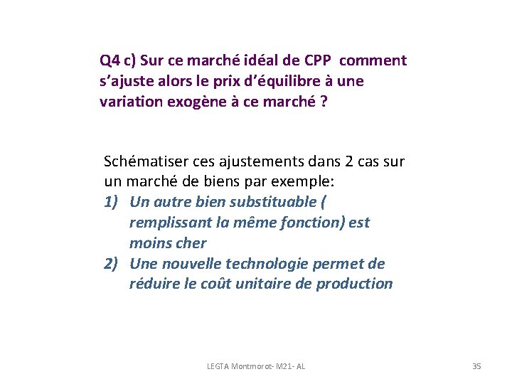 Q 4 c) Sur ce marché idéal de CPP comment s’ajuste alors le prix