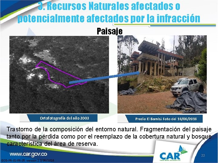 3. Recursos Naturales afectados o potencialmente afectados por la infracción Paisaje Ortofotografía del año 3. Recursos Naturales afectados o potencialmente afectados por la infracción Paisaje Ortofotografía del año