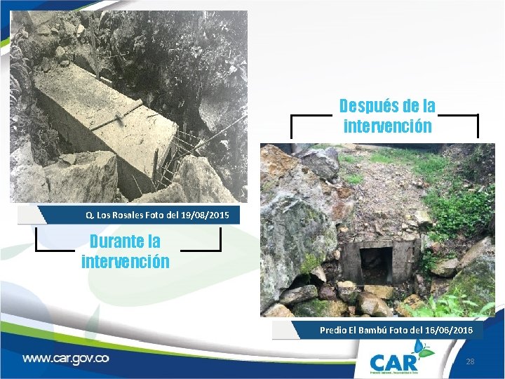 Después de la intervención Q. Los Rosales Foto del 19/08/2015 Durante la intervención Predio Después de la intervención Q. Los Rosales Foto del 19/08/2015 Durante la intervención Predio