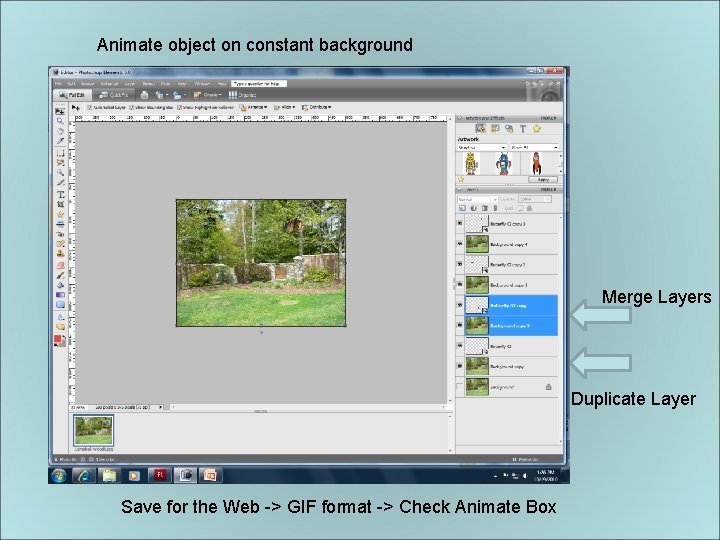 Animate object on constant background Merge Layers Duplicate Layer Save for the Web ->