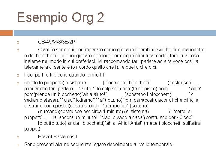 Esempio Org 2 CB/45/M/8/3 E/2 P Ciao! Io sono qui per imparare come giocano