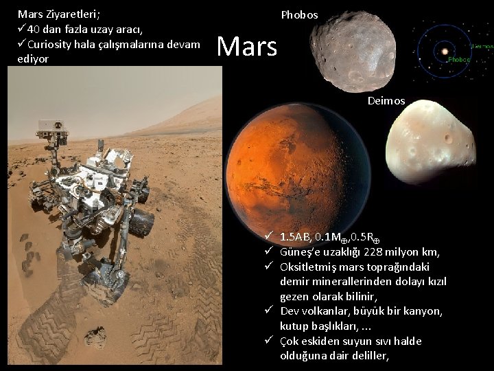 Mars Ziyaretleri; ü 40 dan fazla uzay aracı, üCuriosity hala çalışmalarına devam ediyor Phobos