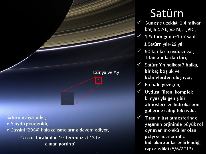  Satürn Dünya ve Ay Satürn e Ziyaretler, ü 5 uydu gönderildi, üCassini (2004)