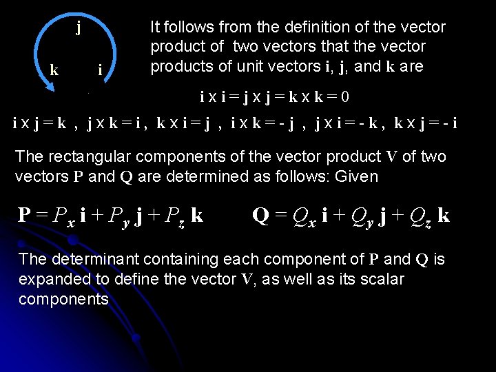 j k i It follows from the definition of the vector product of two