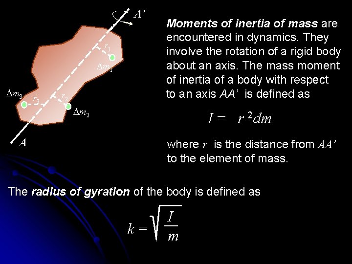 A’ r 1 Dm 3 r 2 Moments of inertia of mass are encountered