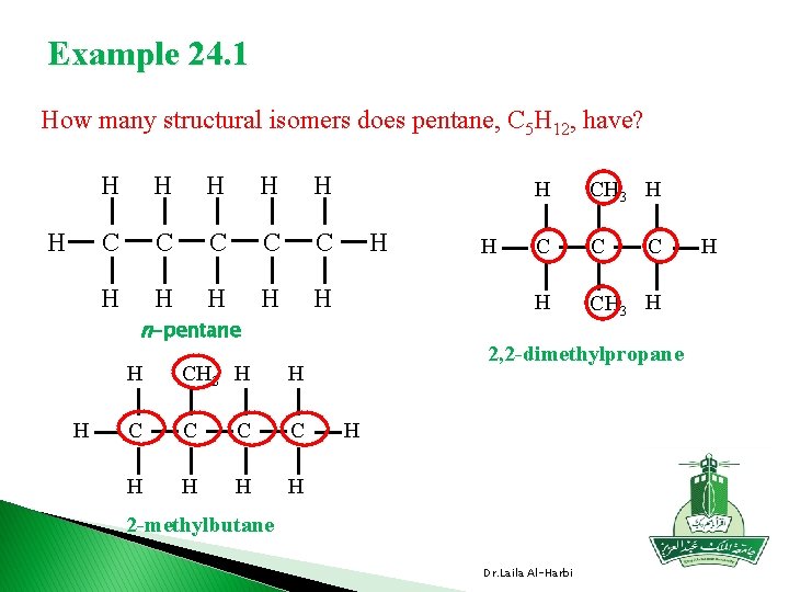 Example 24. 1 How many structural isomers does pentane, C 5 H 12, have?